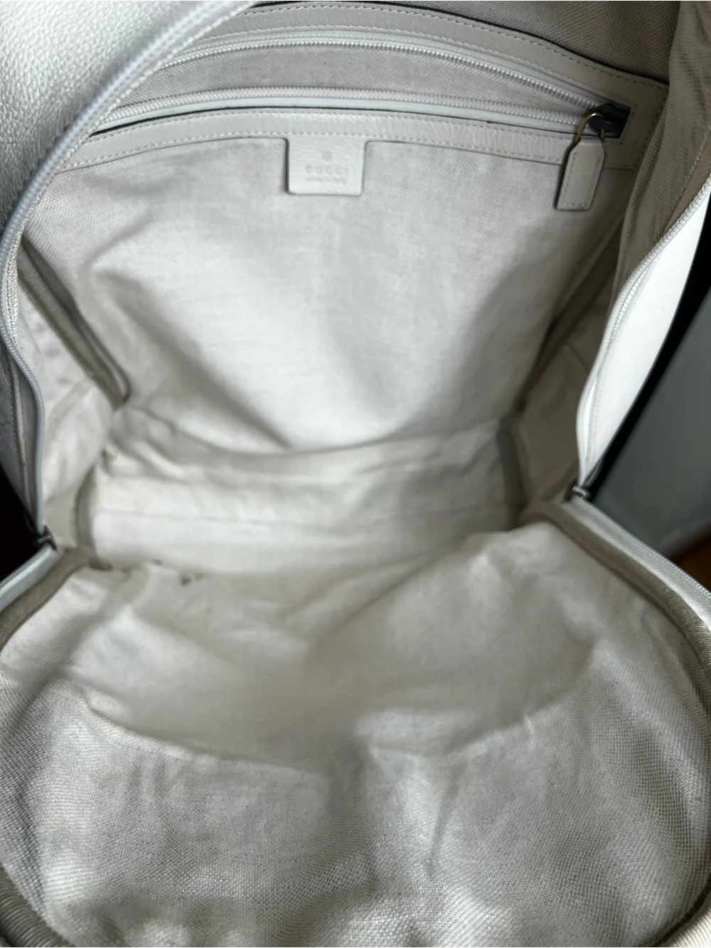 Gucci Print Large Ivory Leather Web Logo Backpack 547834